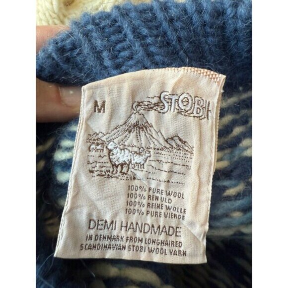 Stobi Nordic Sweater Blue Cream Iceland Pure Wool Chunky Knit Denmark Sz Medium - Picture 6 of 14